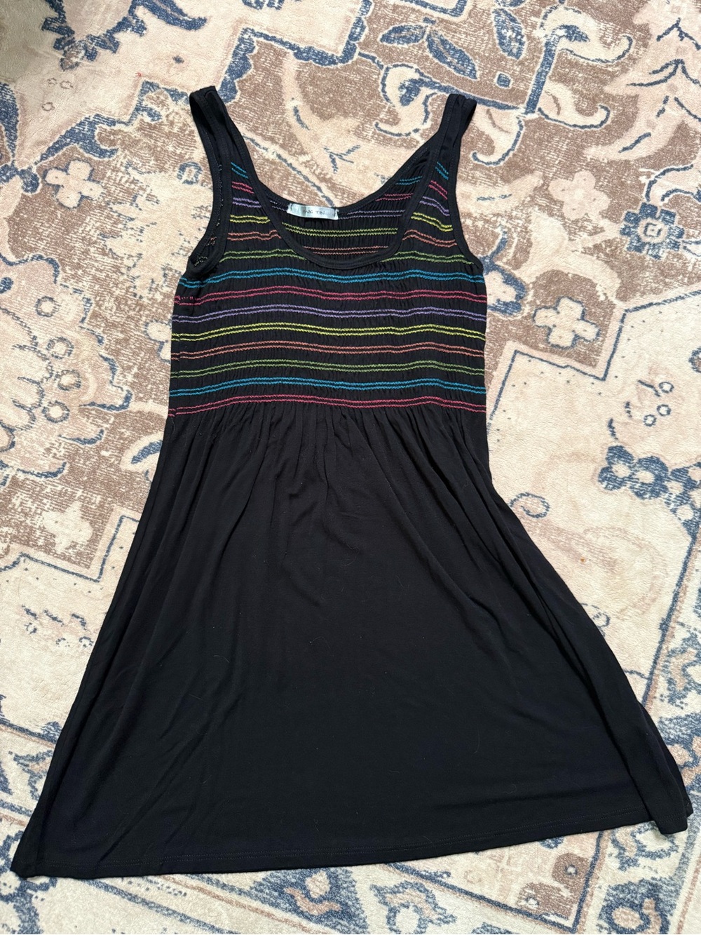 Othr Black Tank Dress with Multicolor Striped Bodice